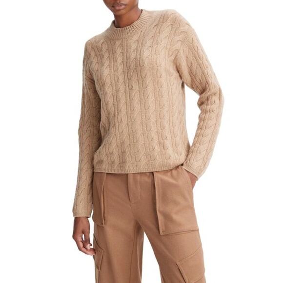 Vince Sweaters - Vince Cable Knit Tan Wool Blend Crewneck Sweater Size Large NWT